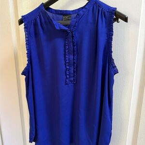 Worthington Royal Blue Sleeveless Ruffle-Trim Shell